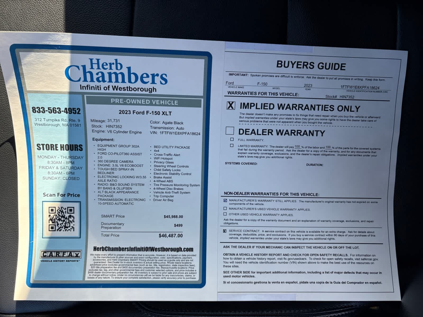 used 2023 Ford F-150 car, priced at $45,888