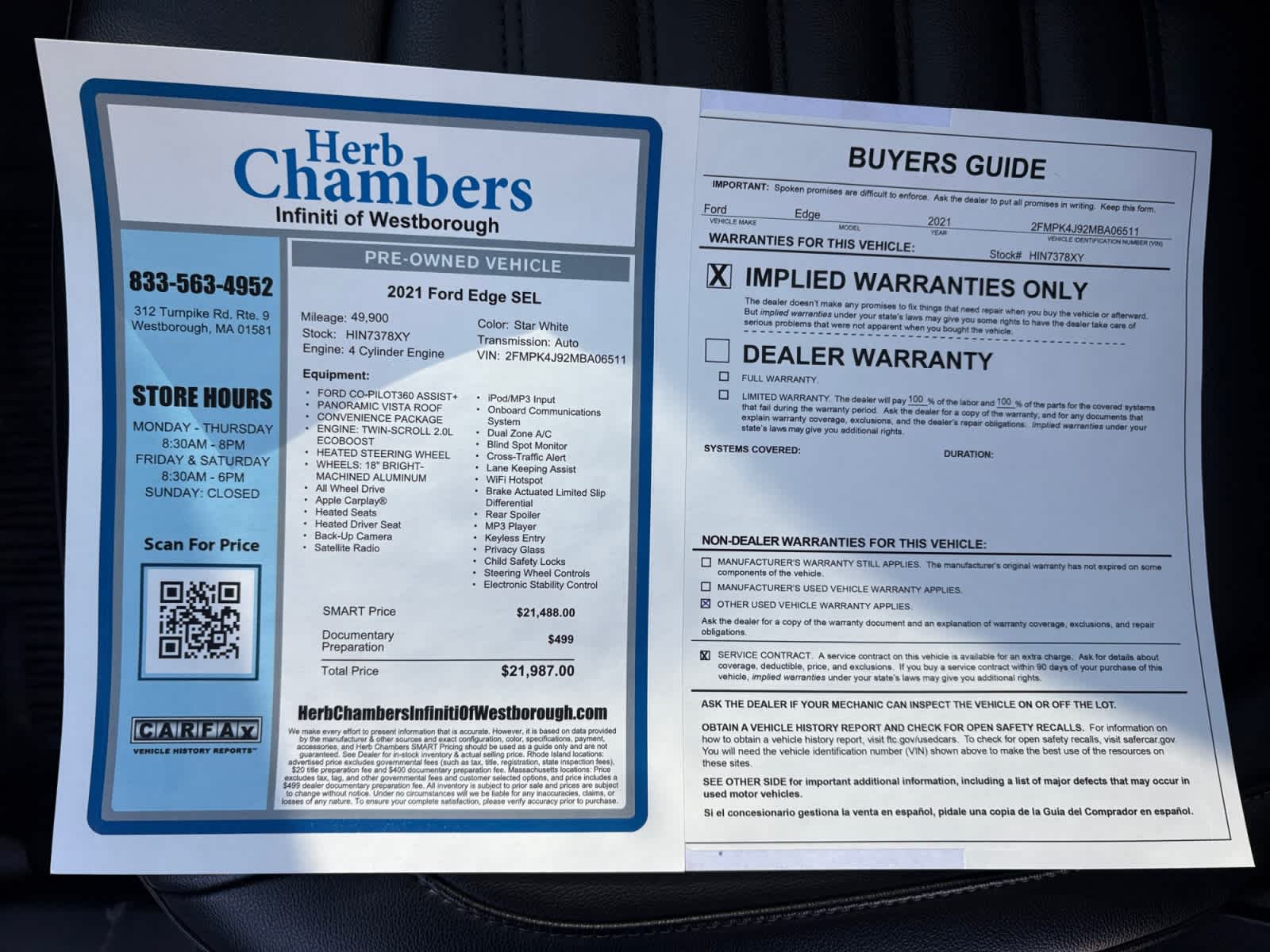 used 2021 Ford Edge car, priced at $21,488