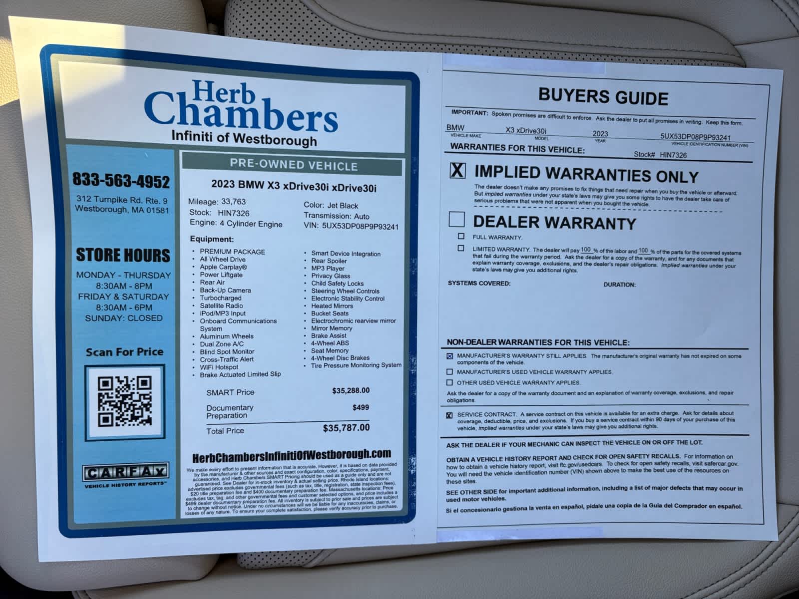 used 2023 BMW X3 car, priced at $30,988