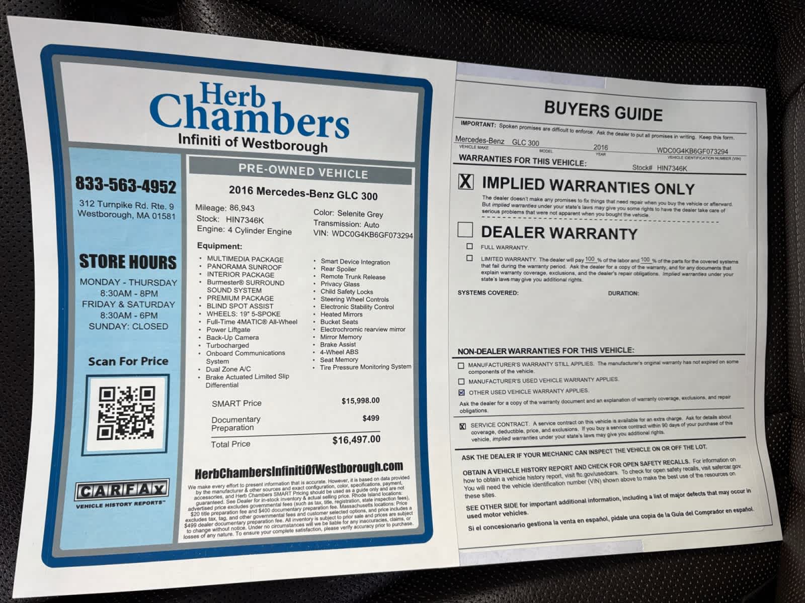 used 2016 Mercedes-Benz GLC 300 car, priced at $13,988