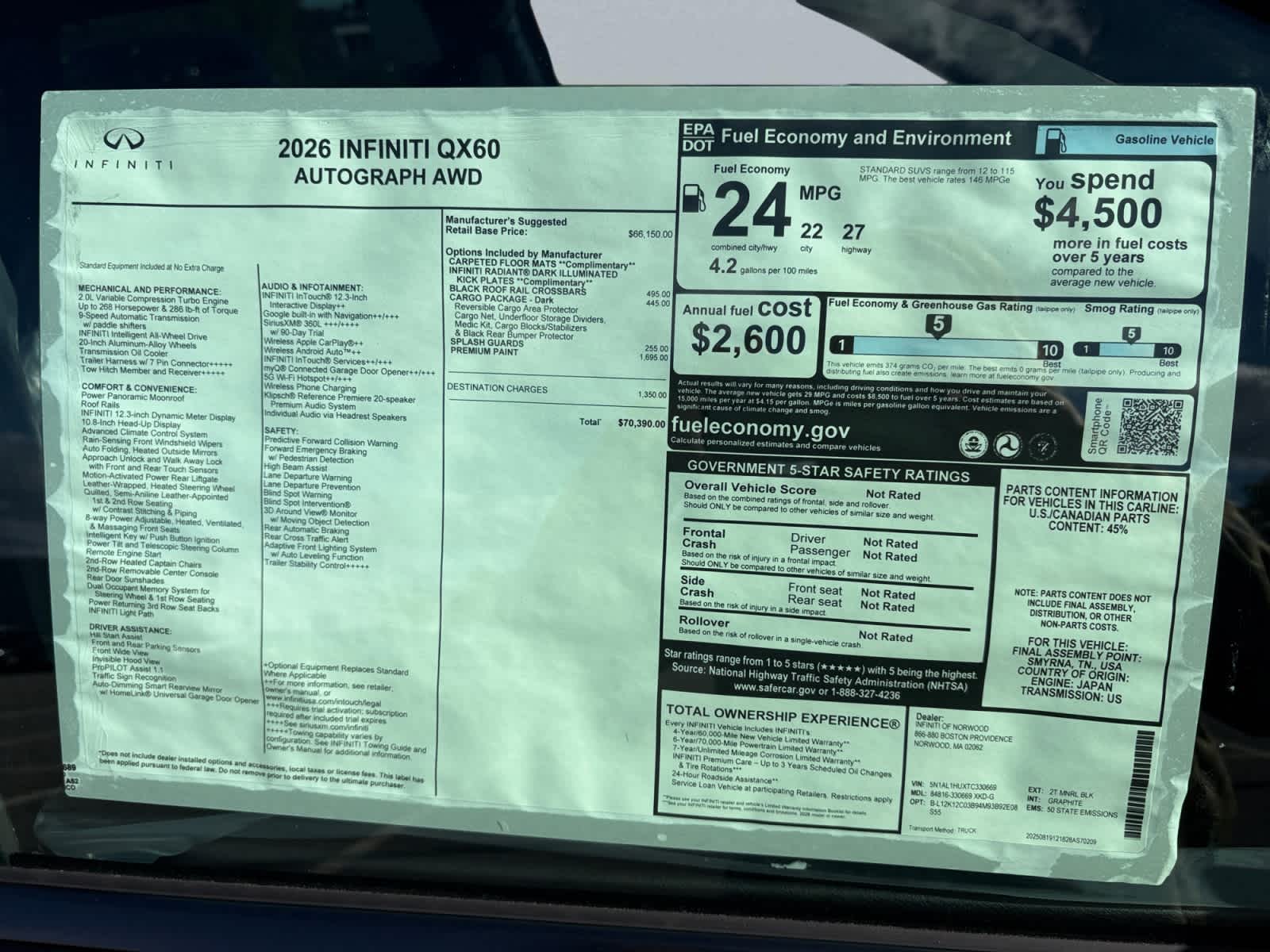 new 2026 INFINITI QX60 car, priced at $66,871