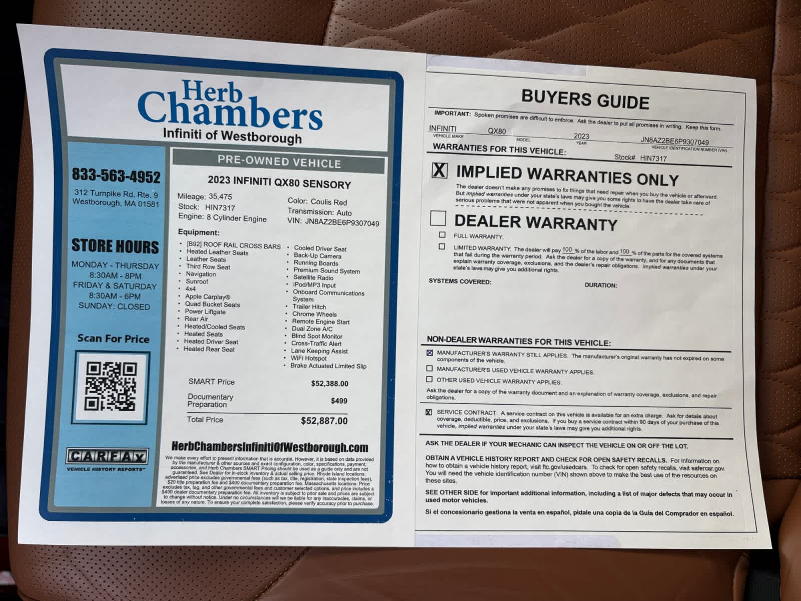 used 2023 INFINITI QX80 car, priced at $46,488