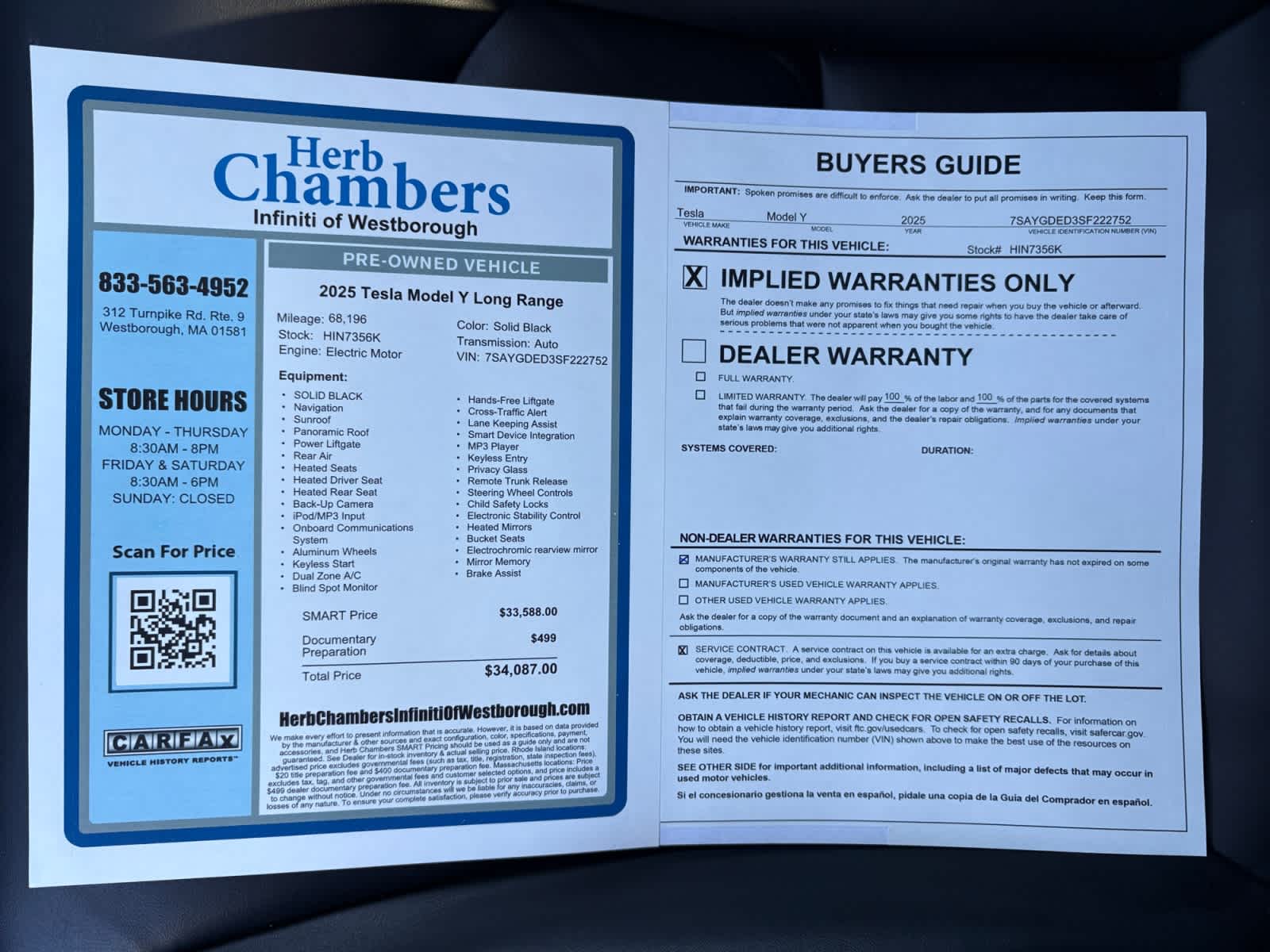 used 2025 Tesla Model Y car, priced at $29,688