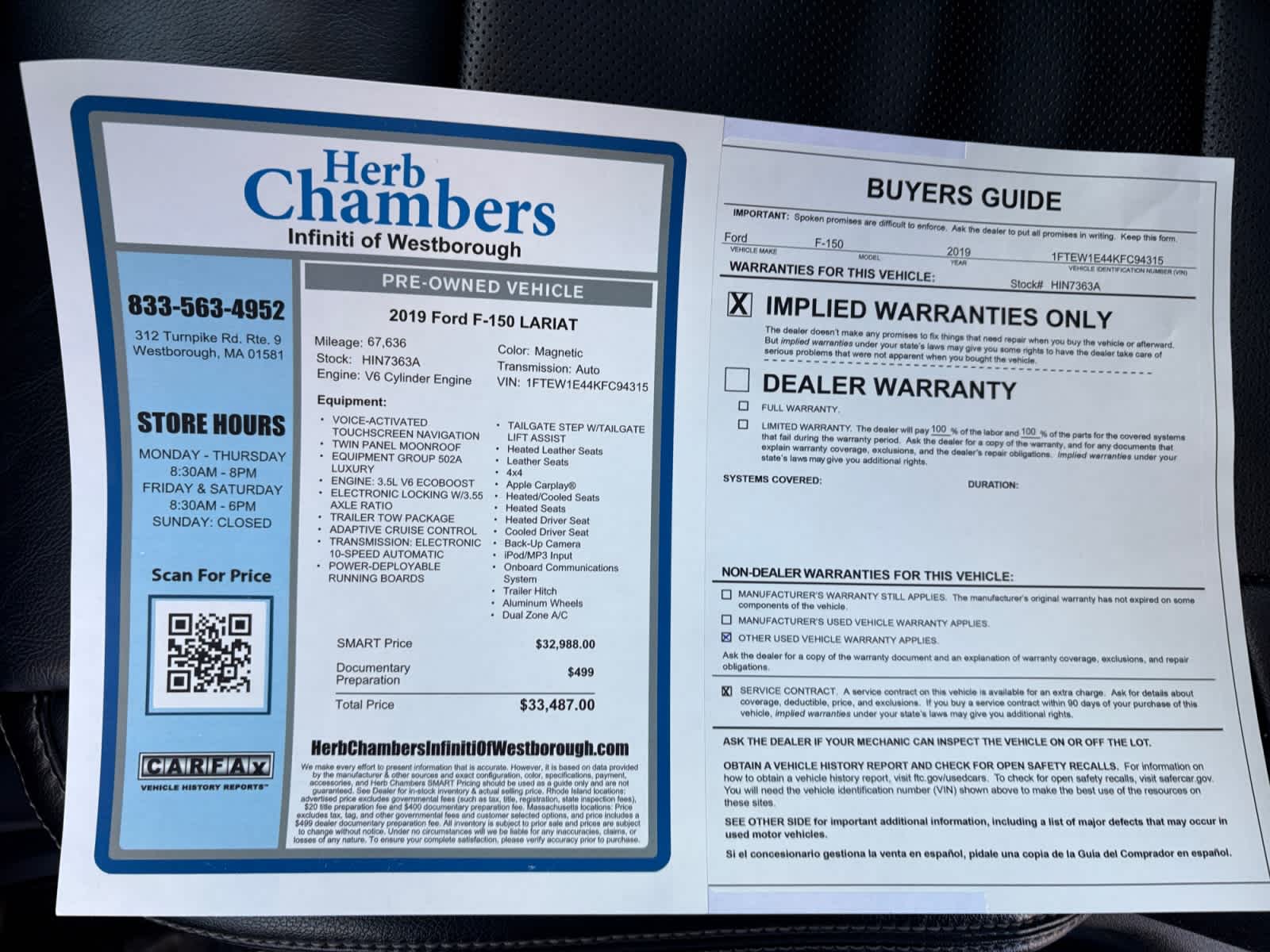 used 2019 Ford F-150 car, priced at $32,988