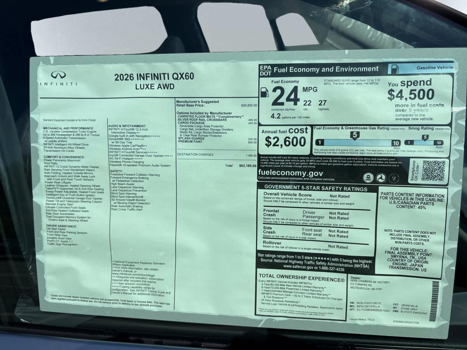 new 2026 INFINITI QX60 car, priced at $59,076