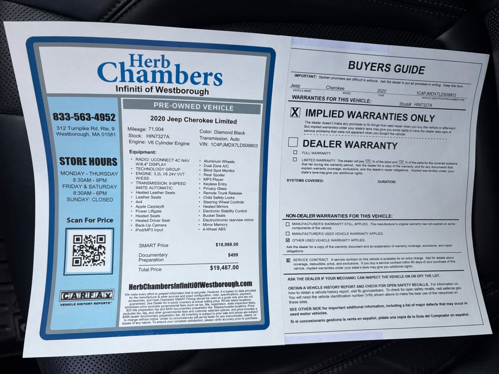 used 2020 Jeep Cherokee car, priced at $17,988