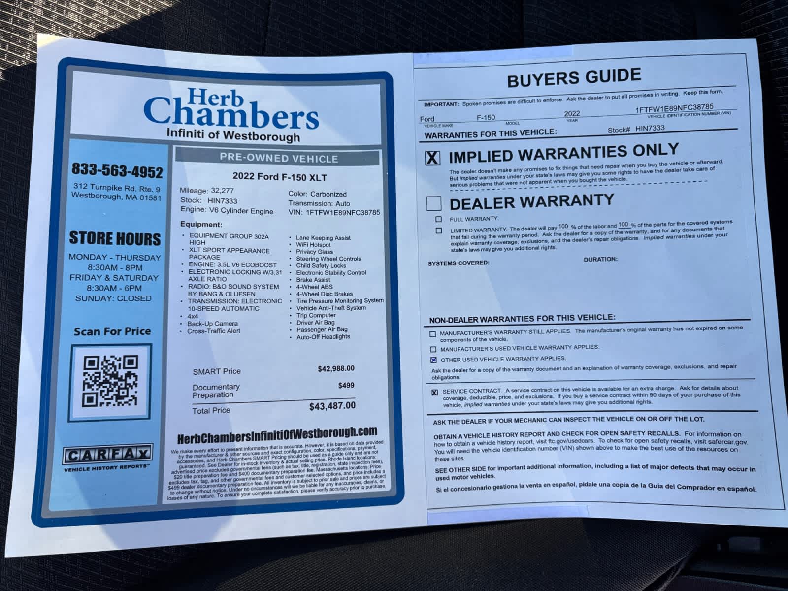 used 2022 Ford F-150 car, priced at $42,688