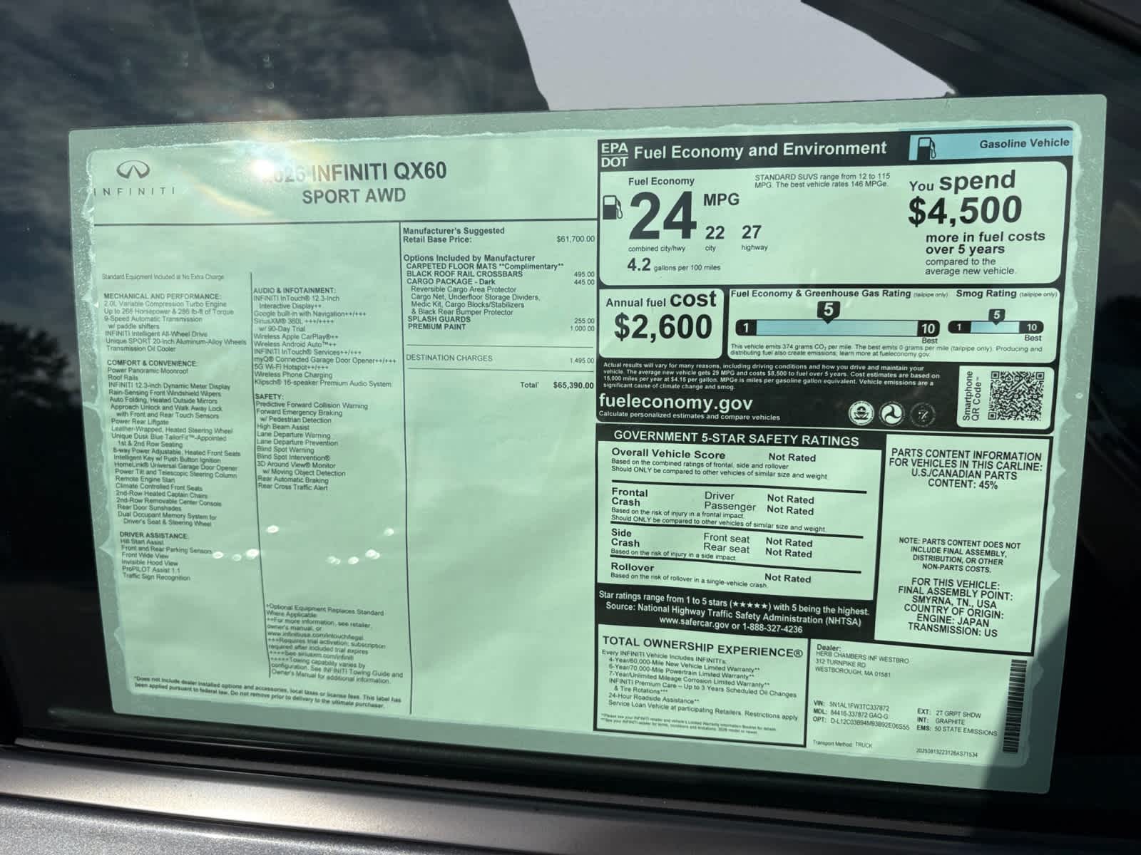 new 2026 INFINITI QX60 car, priced at $62,121