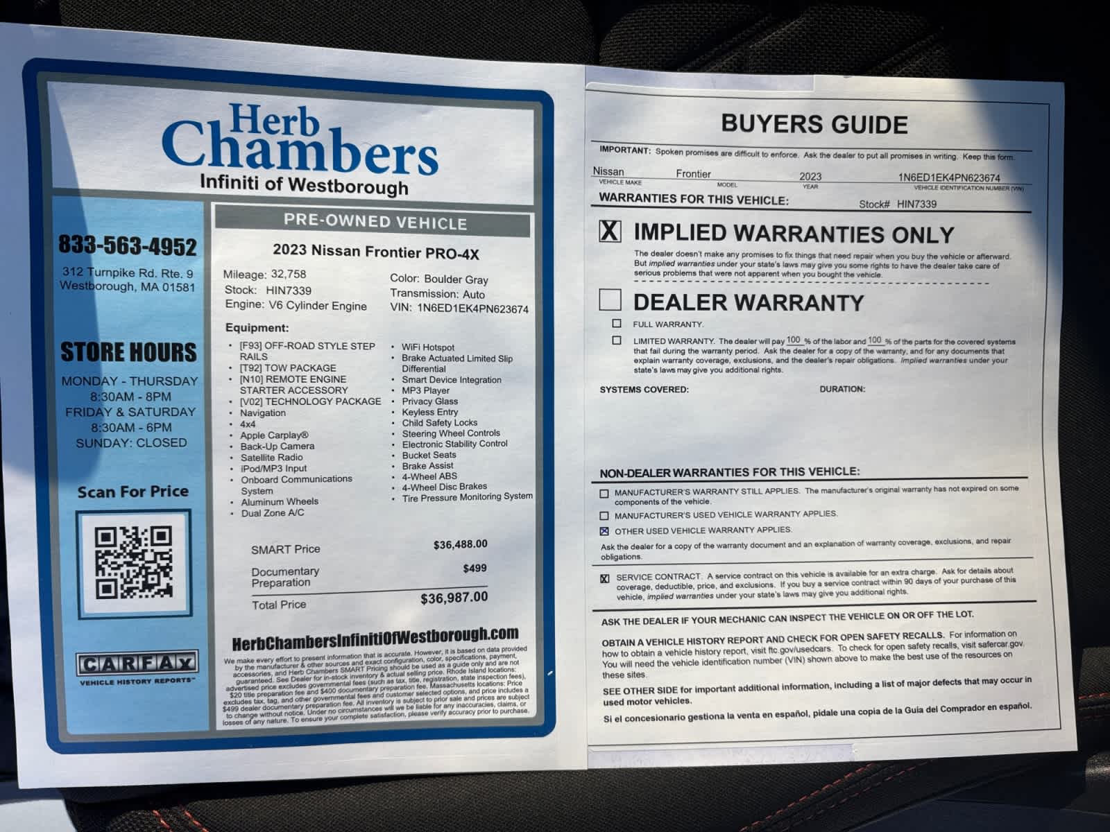 used 2023 Nissan Frontier car, priced at $31,588