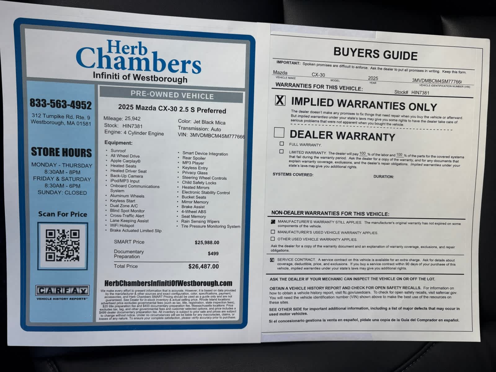 used 2025 Mazda CX-30 car, priced at $25,988