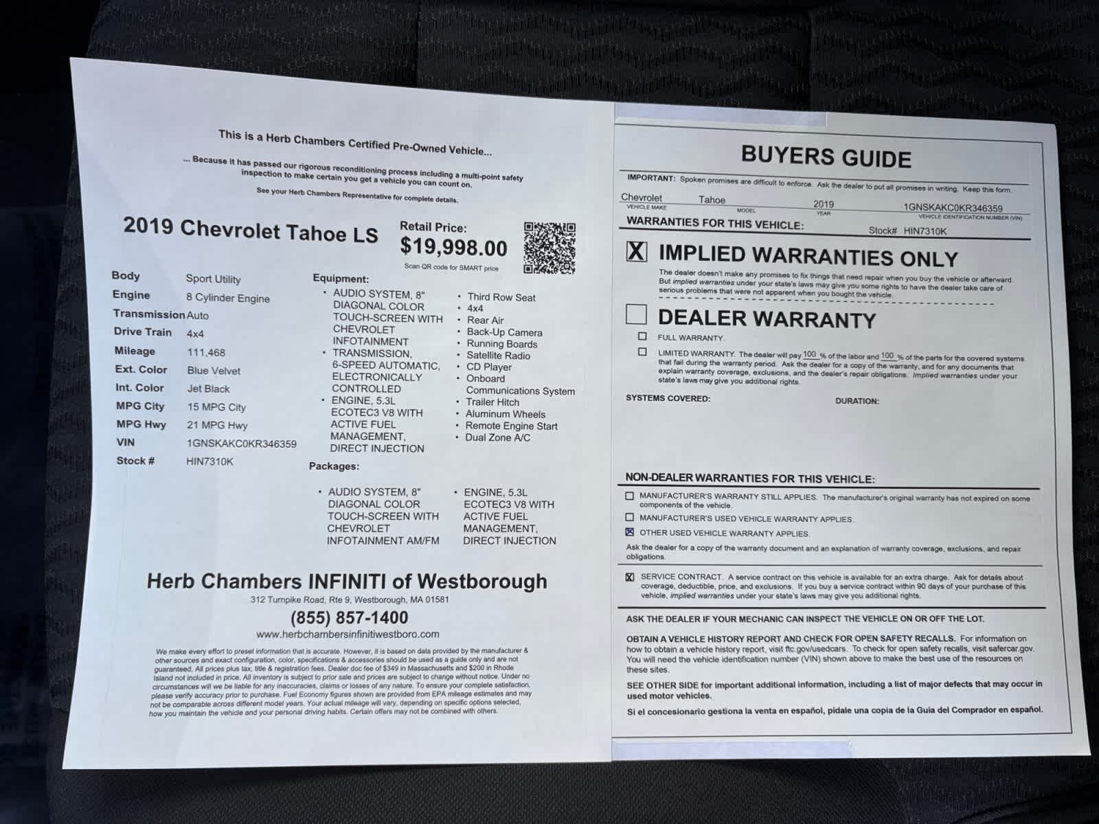 used 2019 Chevrolet Tahoe car, priced at $16,588