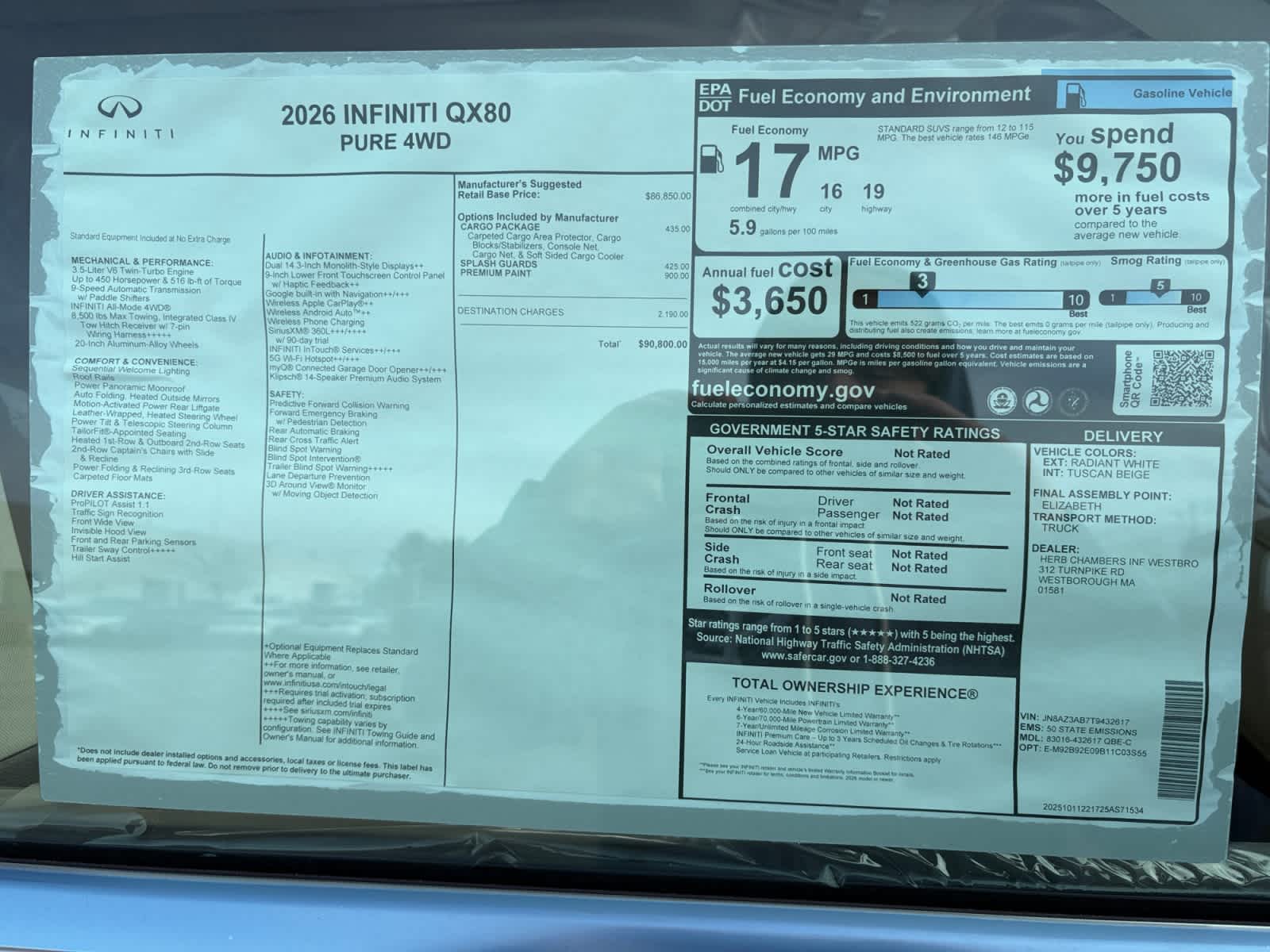 new 2026 INFINITI QX80 car, priced at $86,714