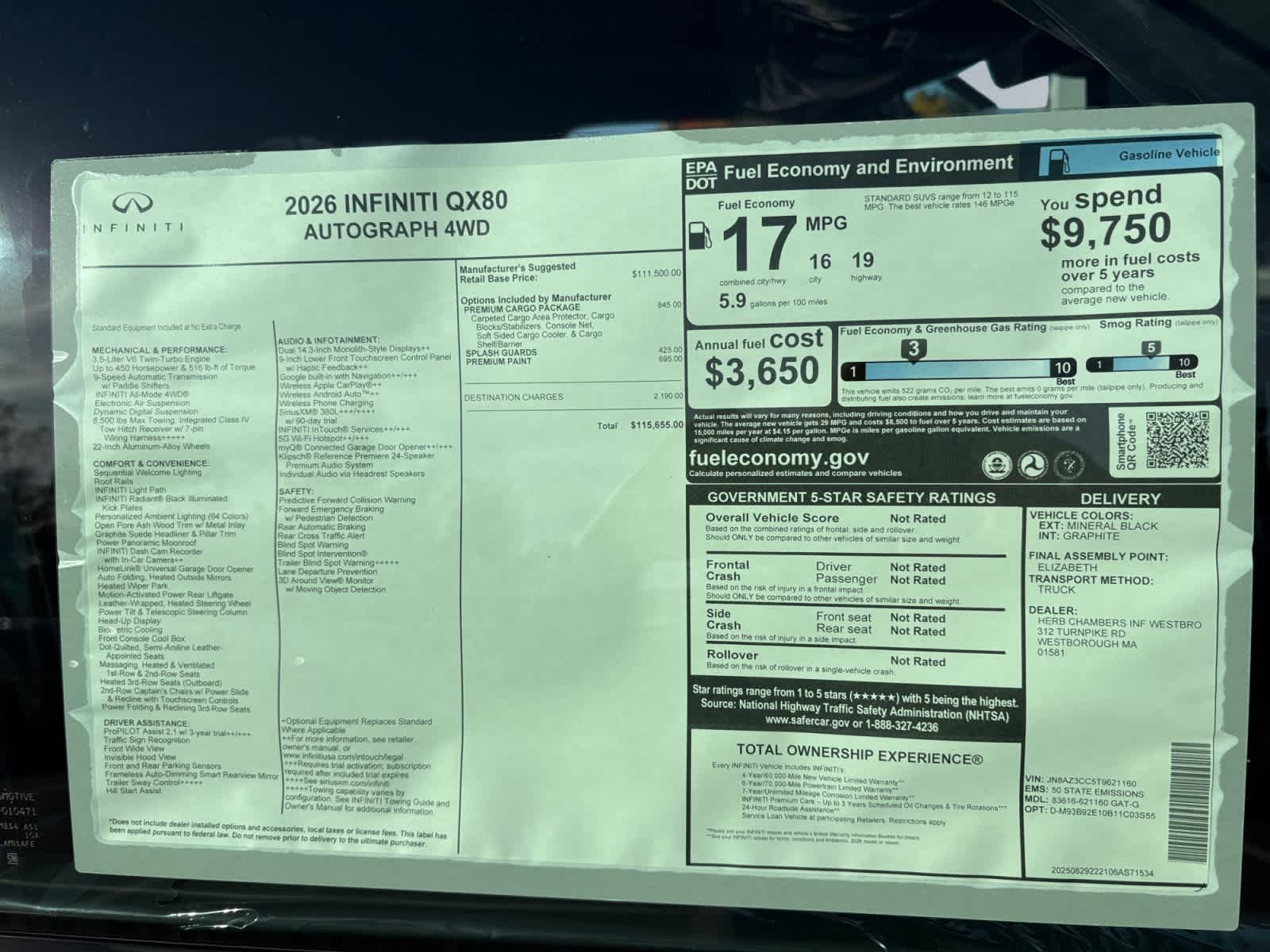 new 2026 INFINITI QX80 car, priced at $110,451