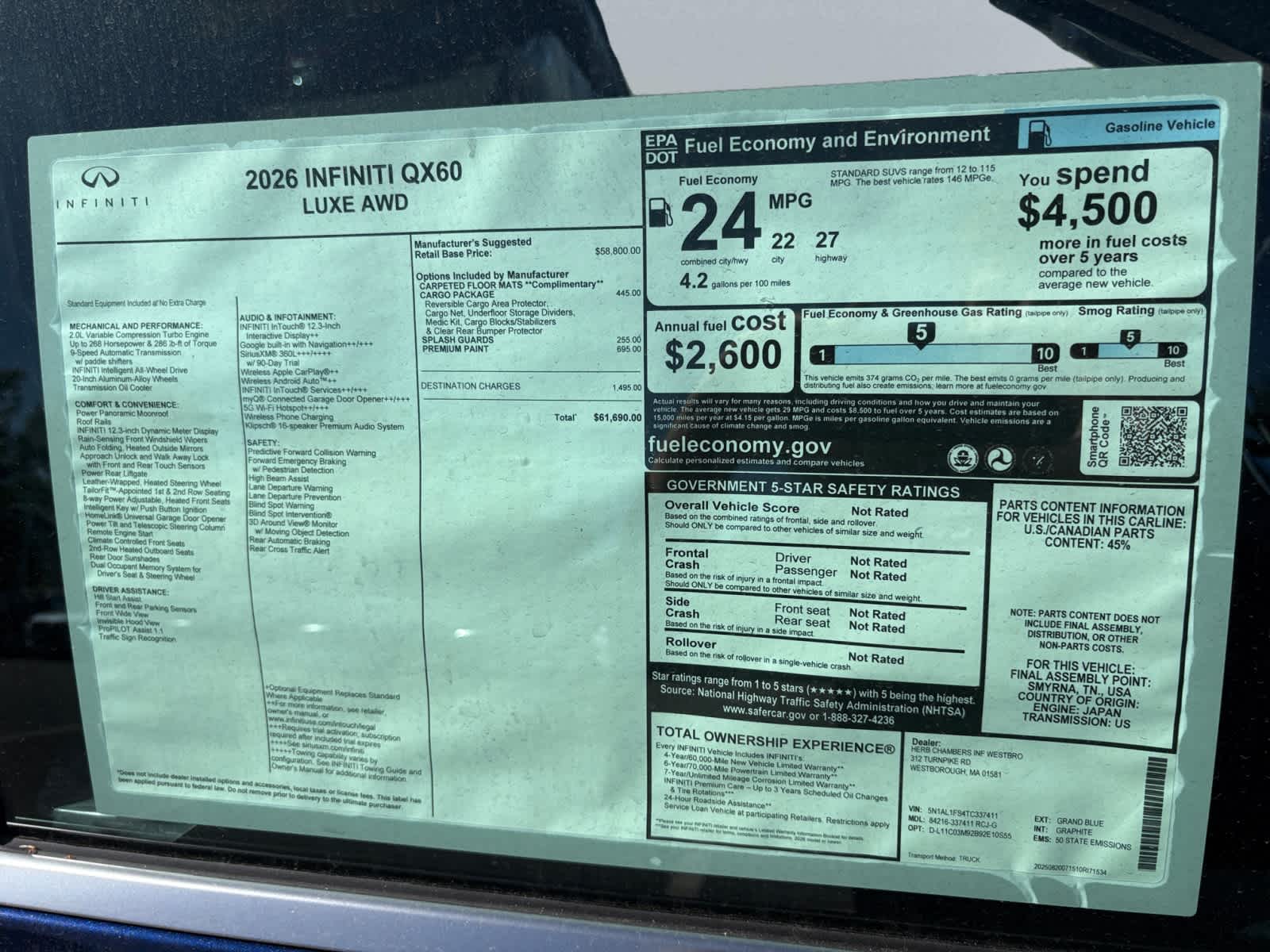 new 2026 INFINITI QX60 car, priced at $58,606