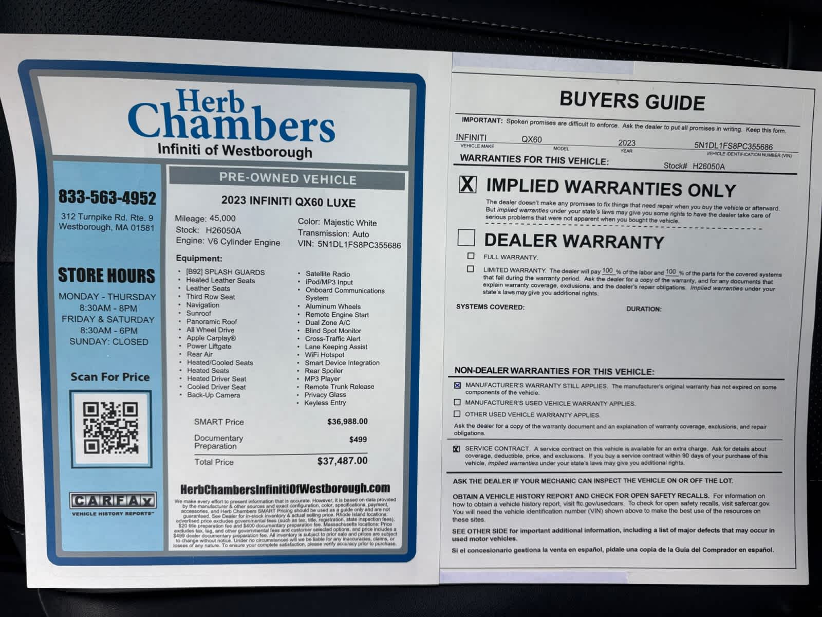 used 2023 INFINITI QX60 car, priced at $35,188