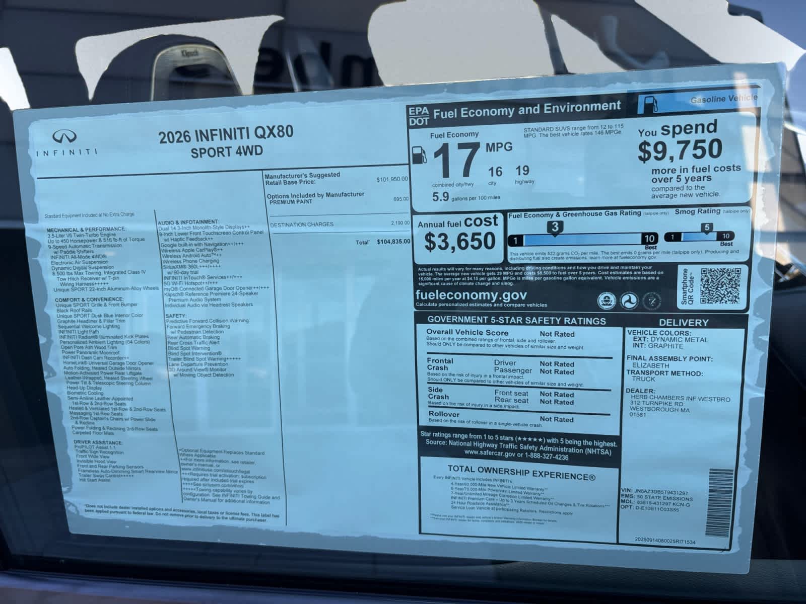 new 2026 INFINITI QX80 car, priced at $100,118