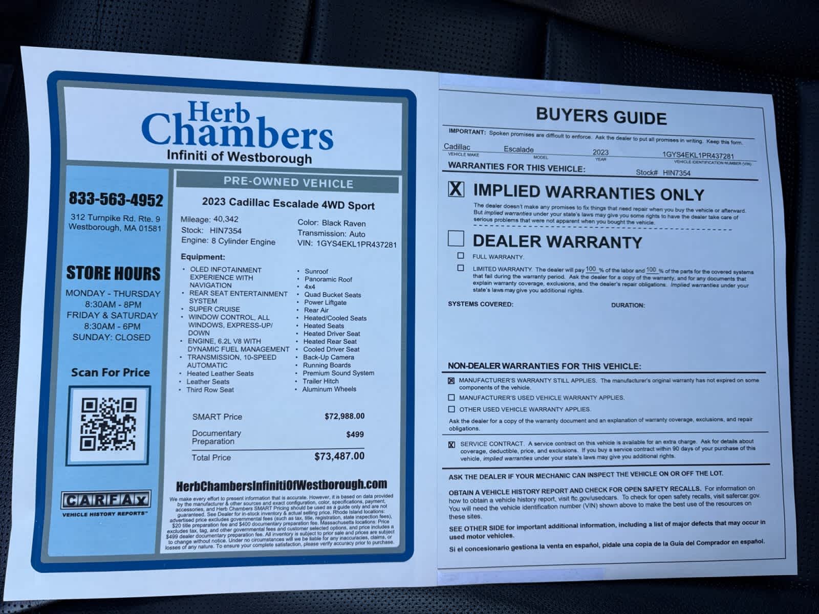 used 2023 Cadillac Escalade car, priced at $70,288