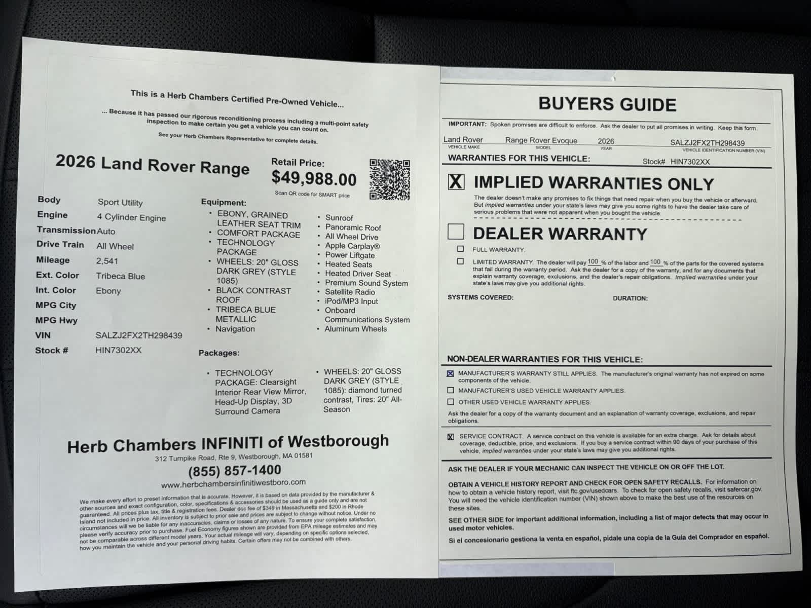 used 2026 Land Rover Range Rover Evoque car, priced at $45,788