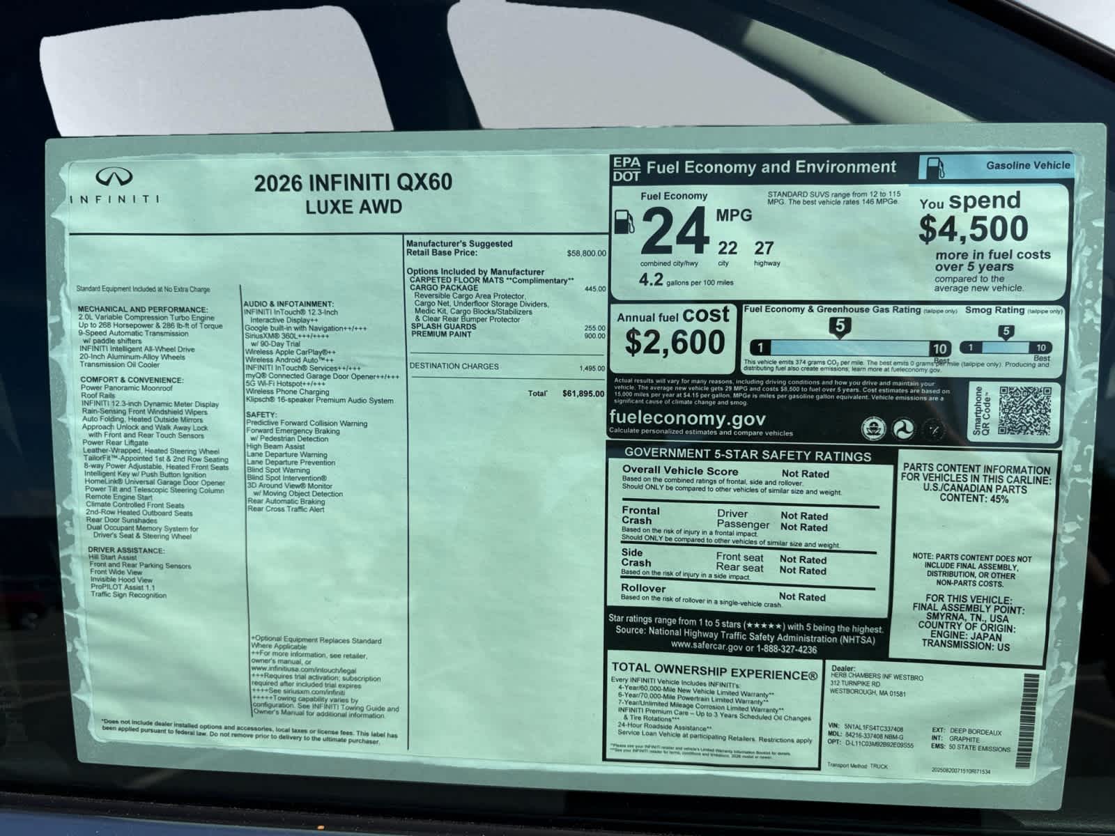 new 2026 INFINITI QX60 car, priced at $58,801