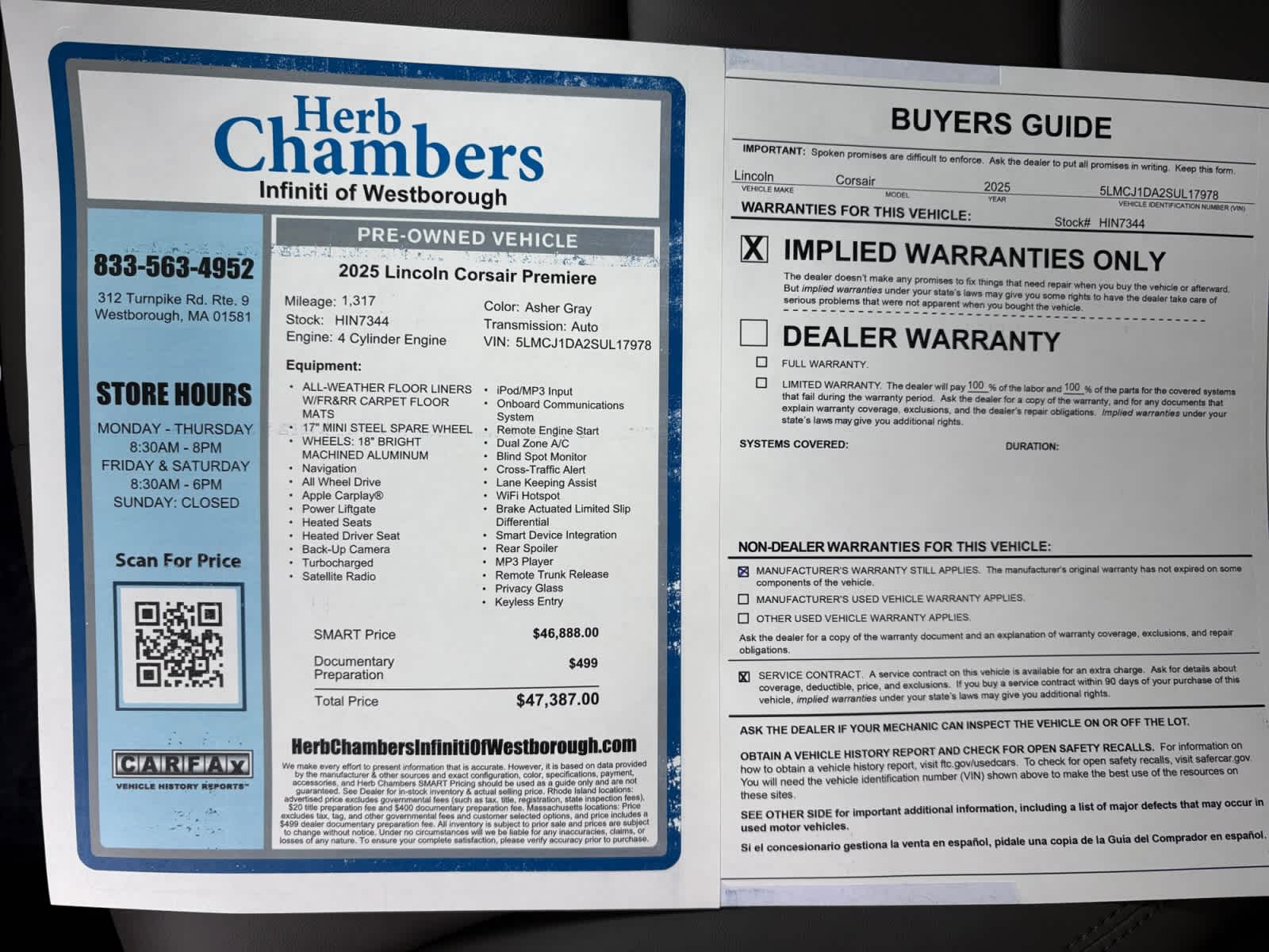 used 2025 Lincoln Corsair car, priced at $39,688