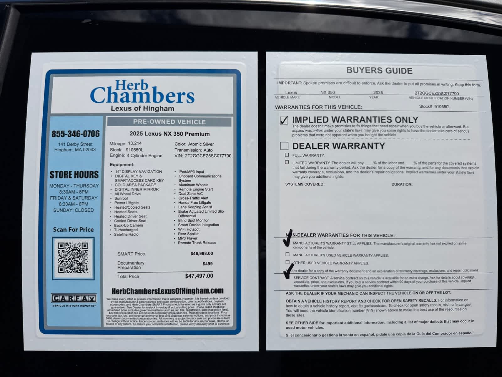 used 2025 Lexus NX 350 car, priced at $46,998