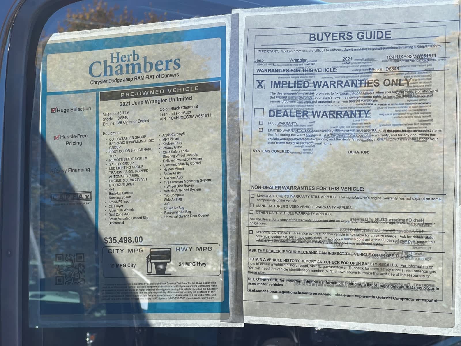 used 2021 Jeep Wrangler car, priced at $29,998