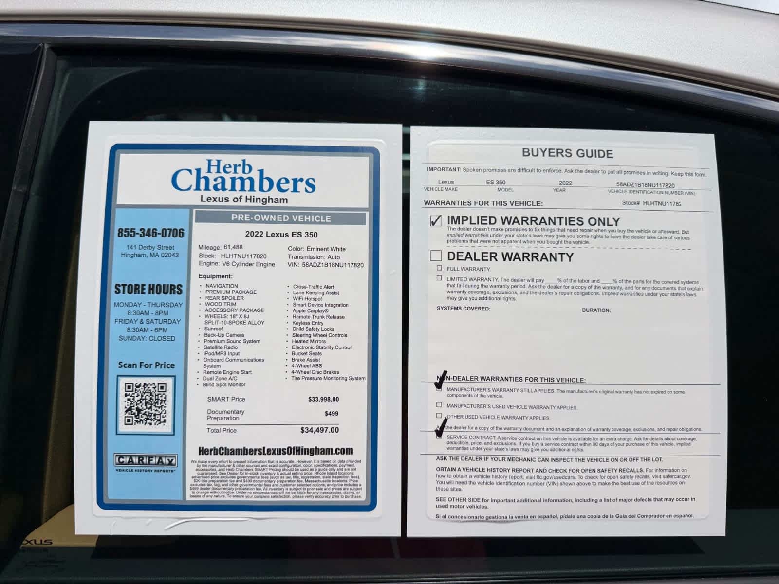 used 2022 Lexus ES 350 car, priced at $33,998