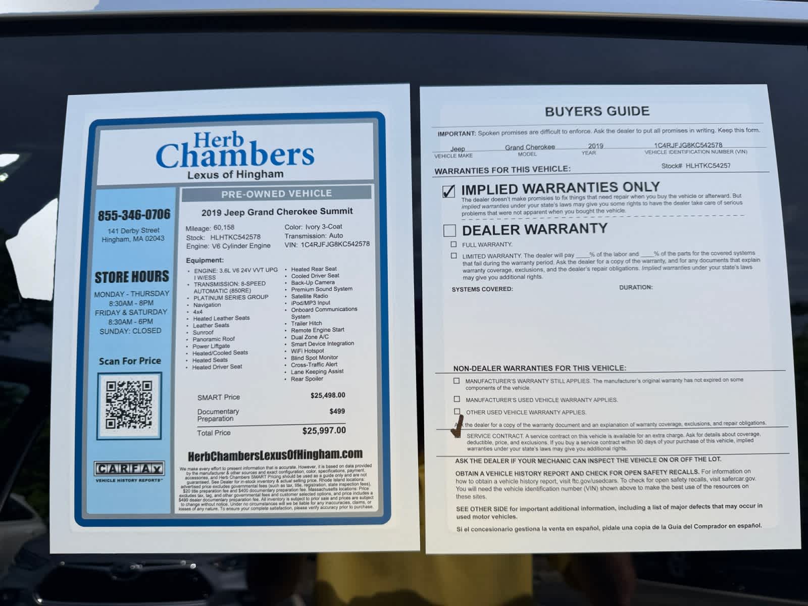 used 2019 Jeep Grand Cherokee car, priced at $24,998