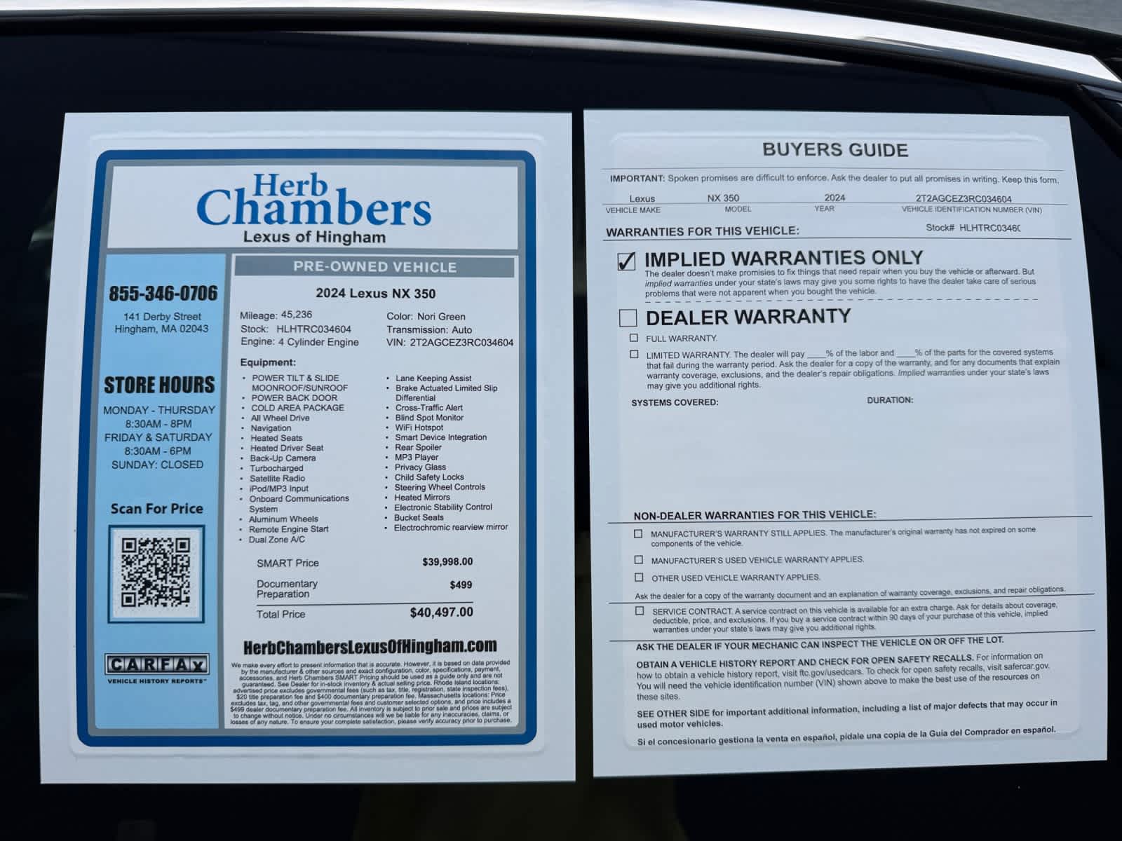 used 2024 Lexus NX 350 car, priced at $39,998