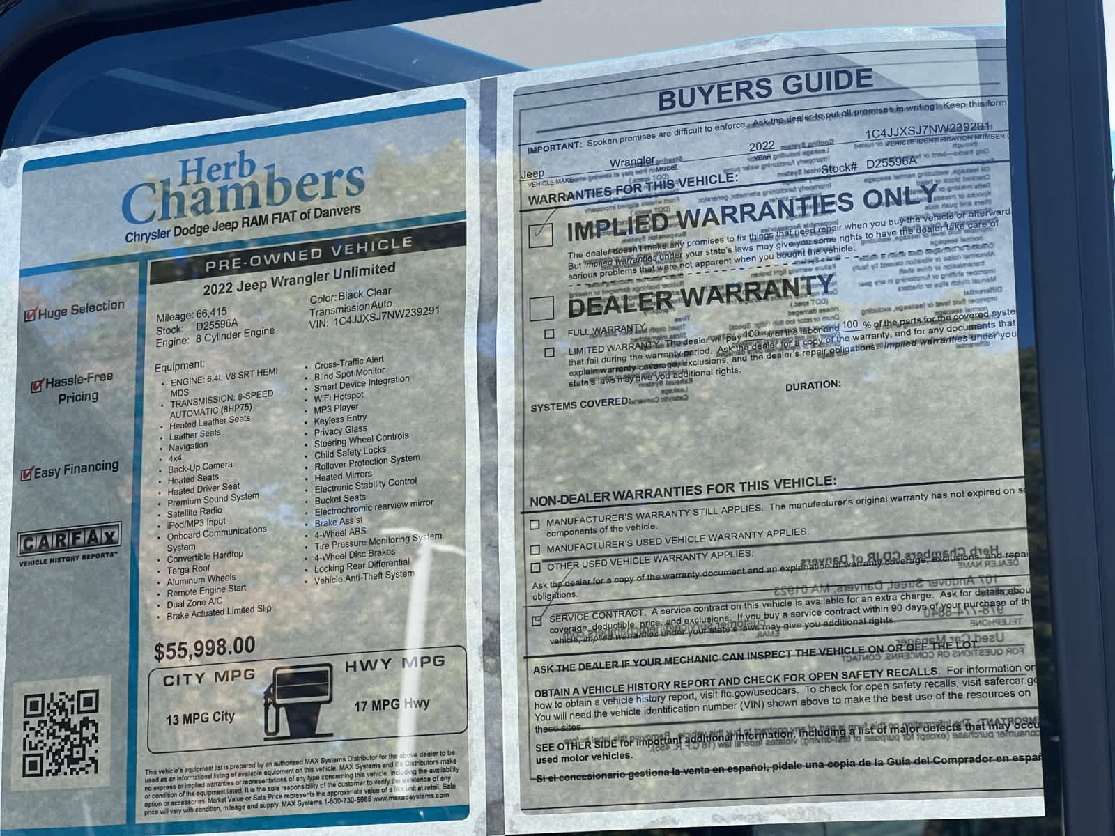 used 2022 Jeep Wrangler car, priced at $53,998