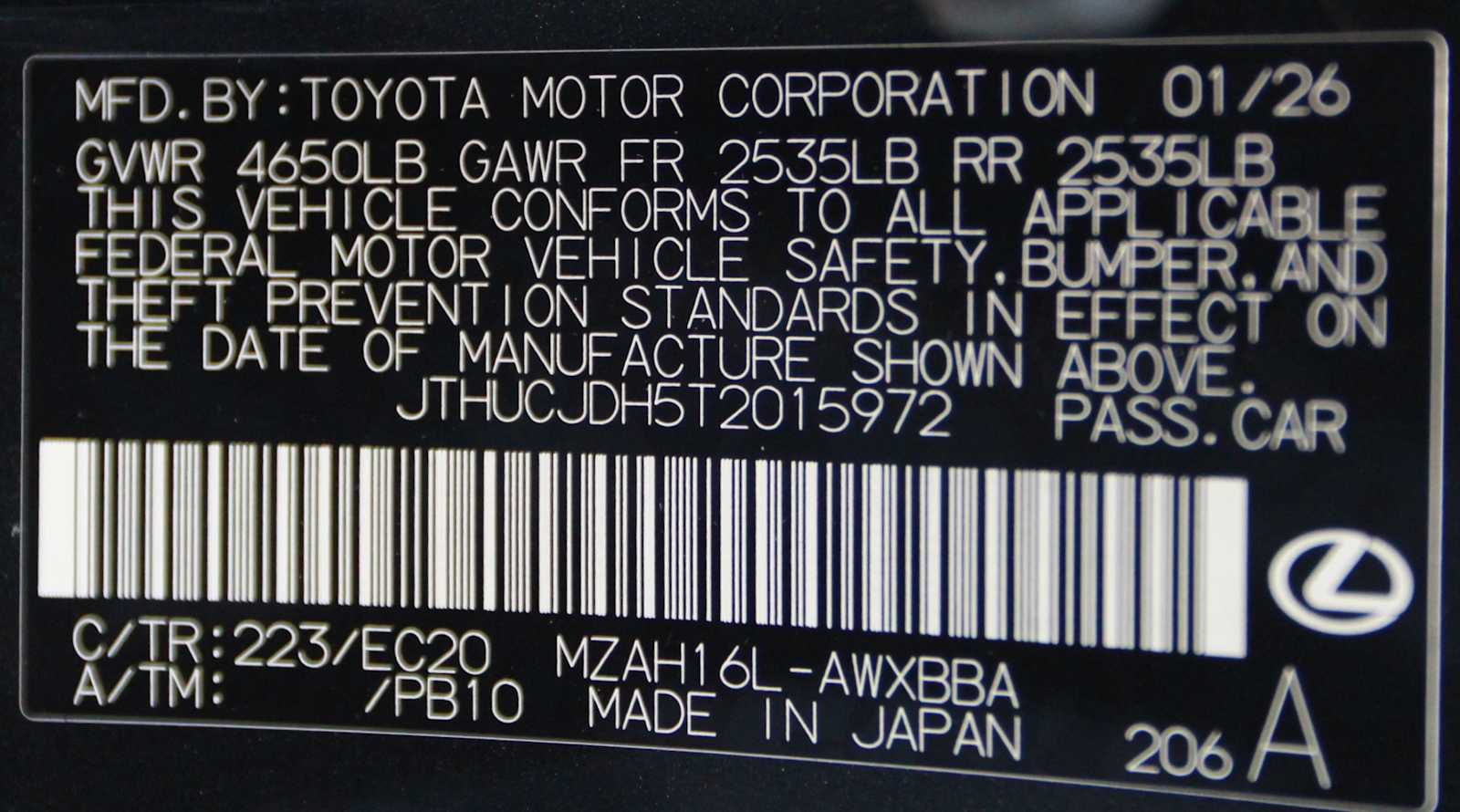 new 2026 Lexus UX 300h car, priced at $47,174