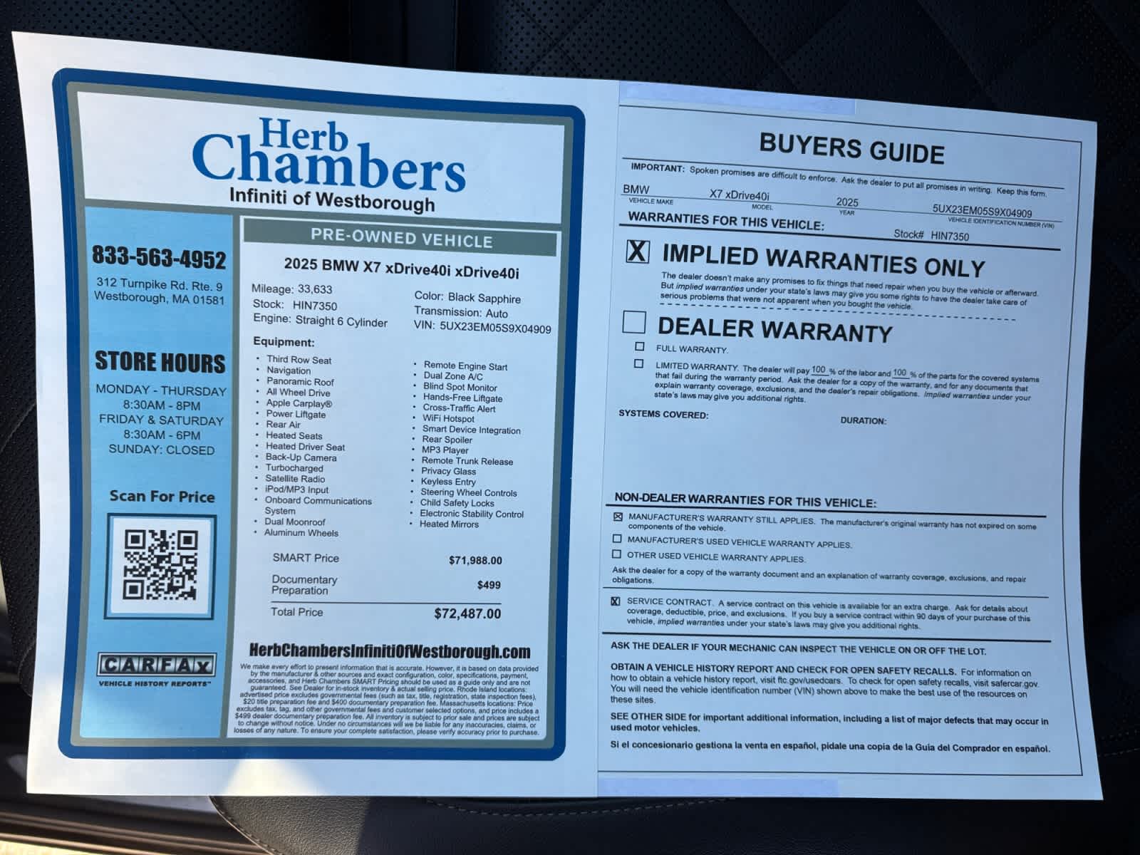 used 2025 BMW X7 car, priced at $60,998