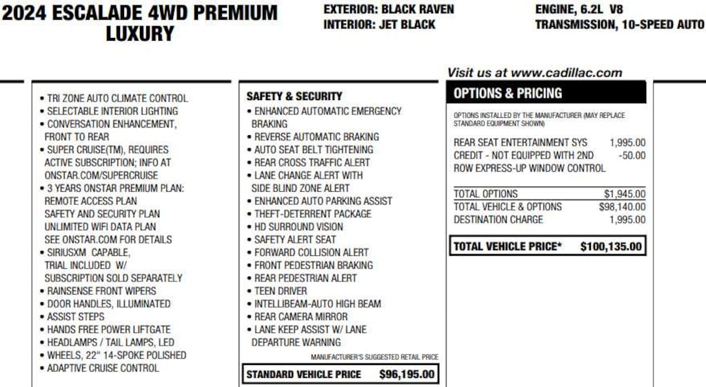 Used 2024 CADILLAC Escalade 4WD Premium Luxury SUV