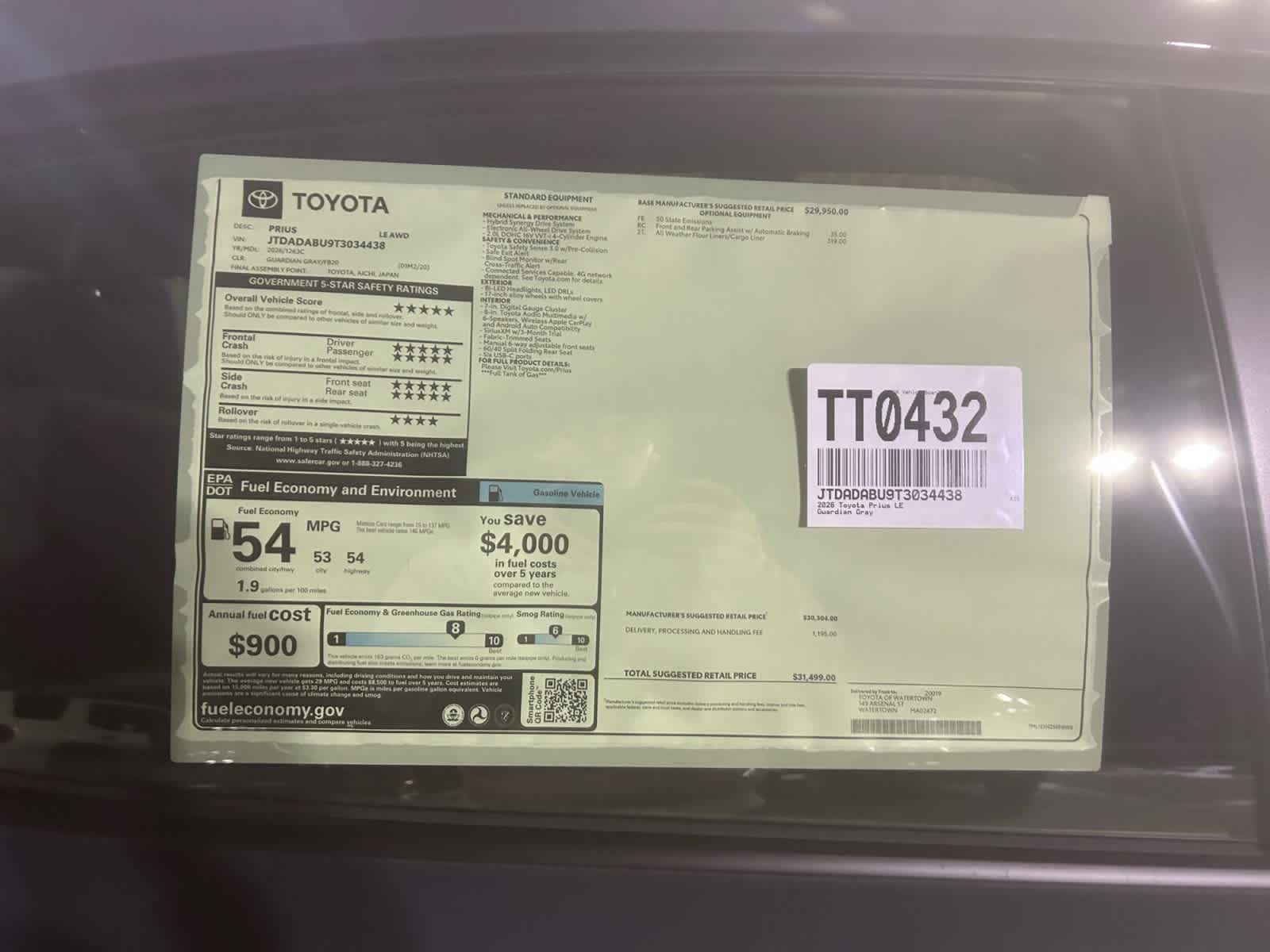 new 2026 Toyota Prius car, priced at $31,499