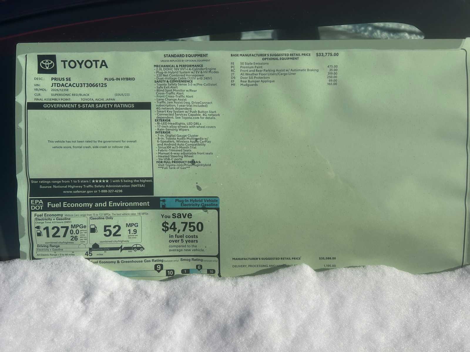 new 2026 Toyota Prius Plug-In Hybrid car, priced at $36,283