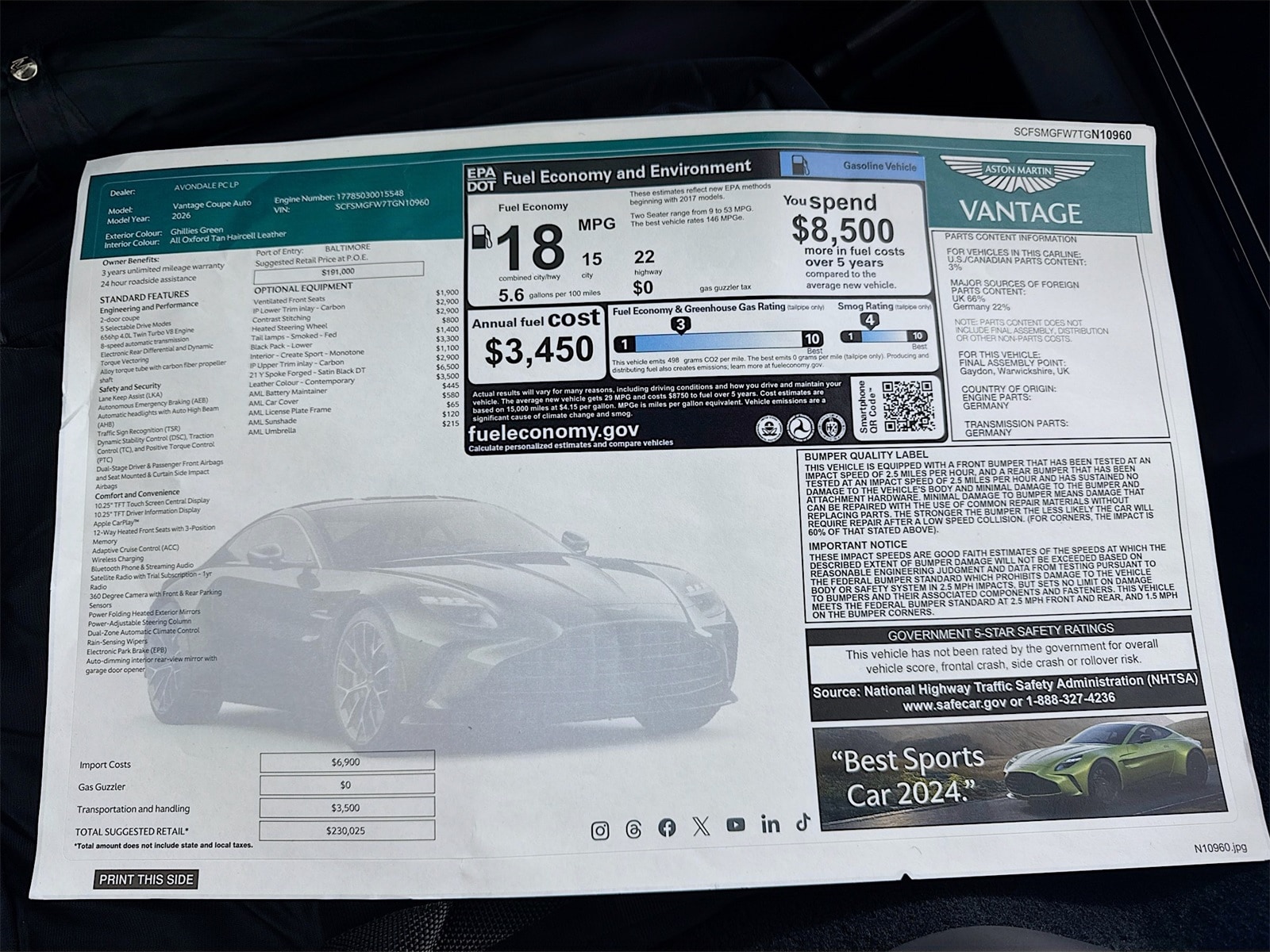 ASTON MARTIN カタログ Aston Martin New Vantage Brochure | eBay