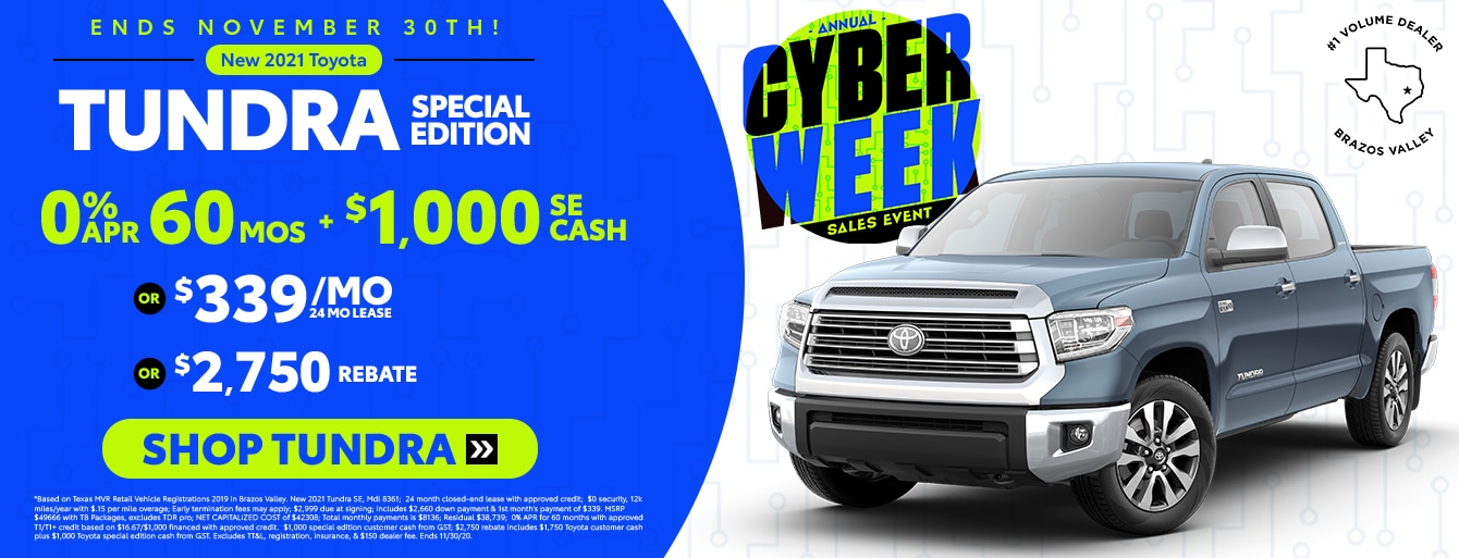 New 2021 Tundra Cyber Week Special at Bryan College Station Toyota
