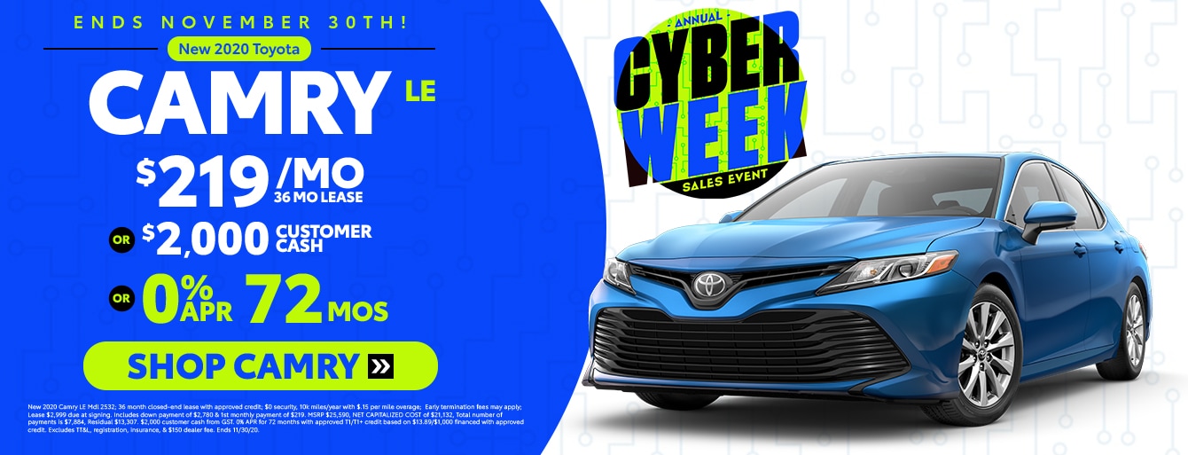 New 2020 Camry Cyber Week Special at Huntsville Toyota