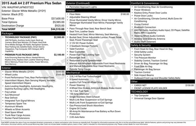 Used 2015 Audi A4 Premium Plus with VIN WAUFFAFL6FN037322 for sale in Annapolis, MD