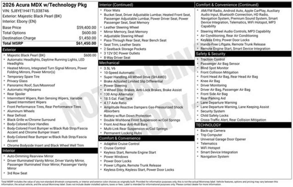 Certified 2026 Acura MDX Technology Package SUV
