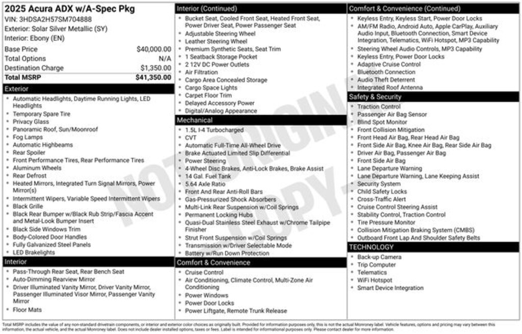 Certified 2025 Acura ADX A-Spec Package SUV