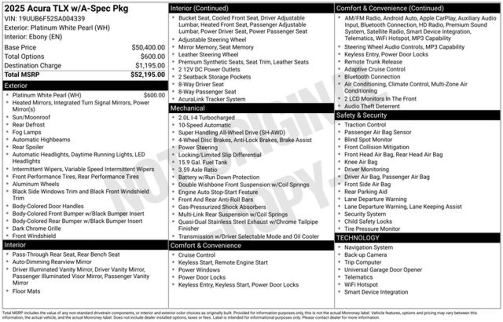 Certified 2025 Acura TLX A-Spec Package Sedan