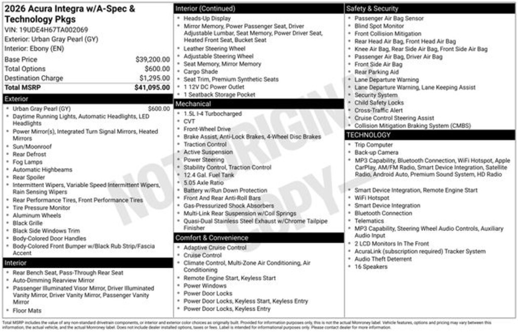 Certified 2026 Acura Integra A-Spec Tech Package Hatchback