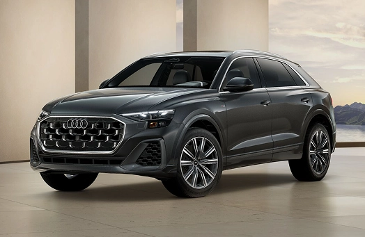 Audi Q8 Premium in graphite gray, front three-quarter view