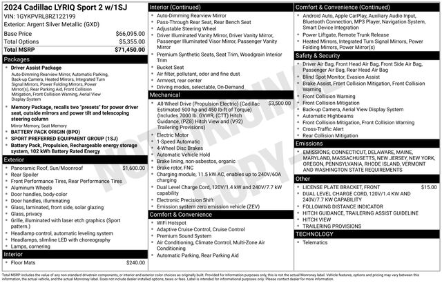 Used 2024 Cadillac LYRIQ Sport 2 with VIN 1GYKPVRL8RZ122199 for sale in Annapolis, MD