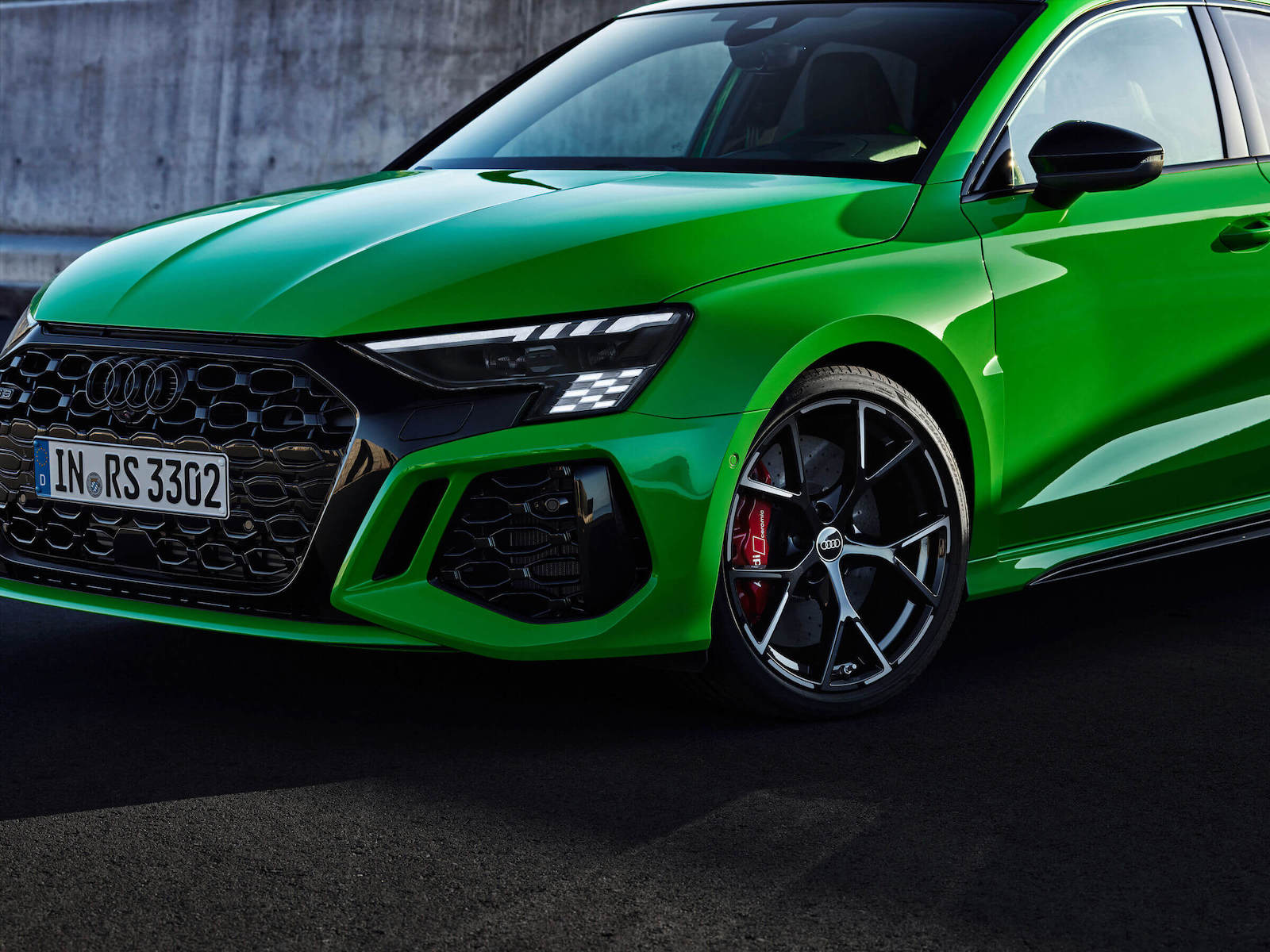 2022 Audi RS 3 with checkered flag headlight design