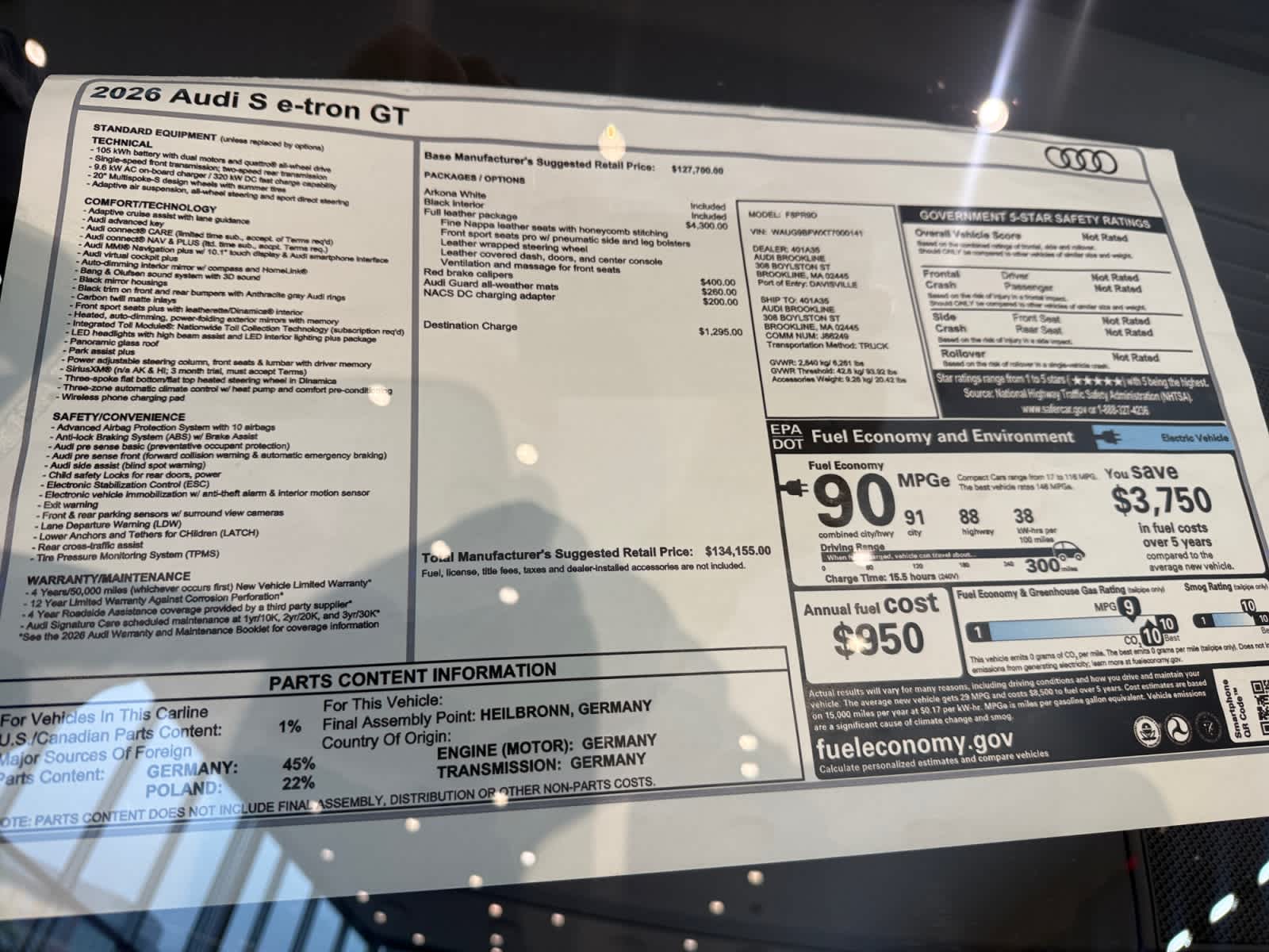 new 2026 Audi S e-tron GT car, priced at $134,155