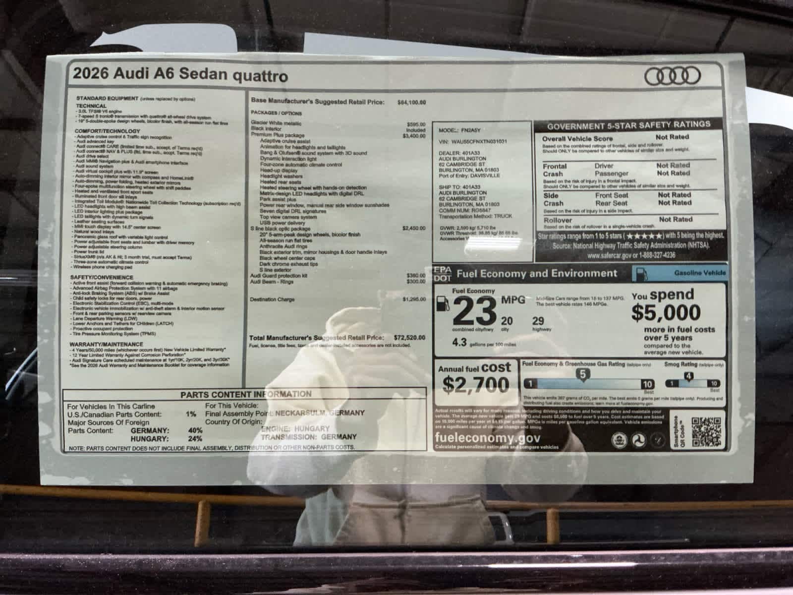 new 2026 Audi A6 car, priced at $72,520
