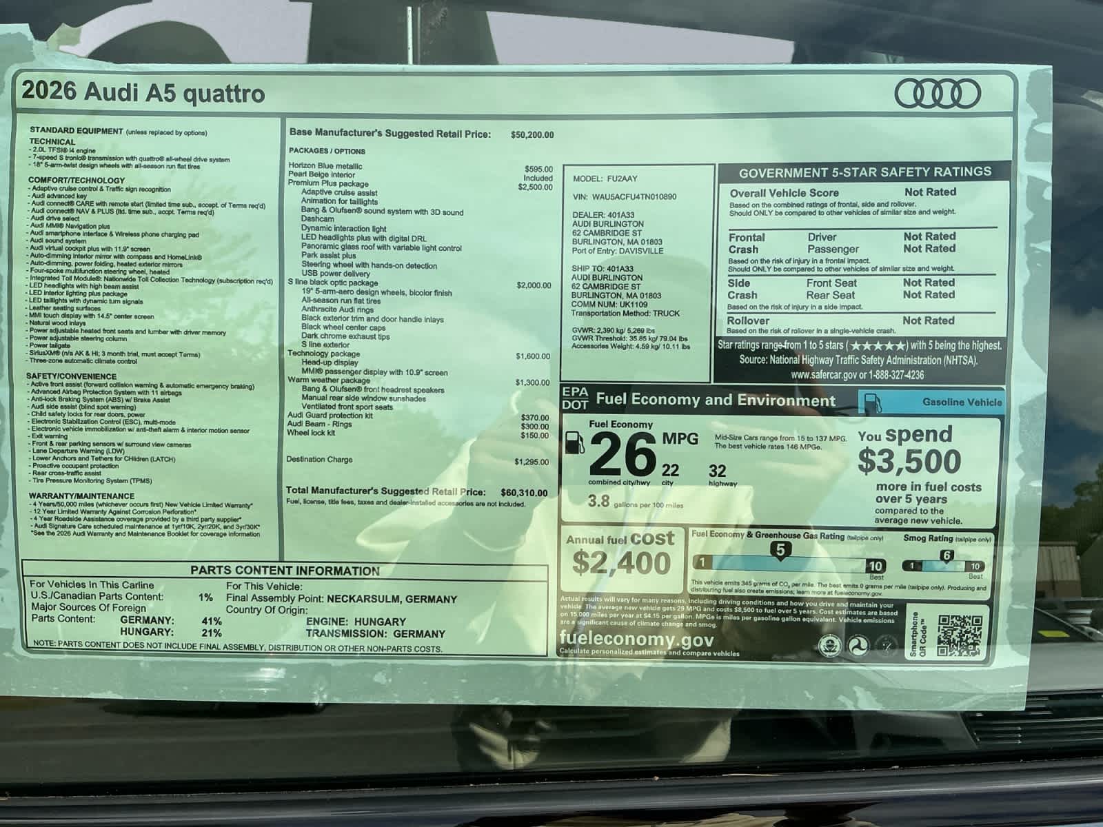 new 2026 Audi A5 car, priced at $60,310