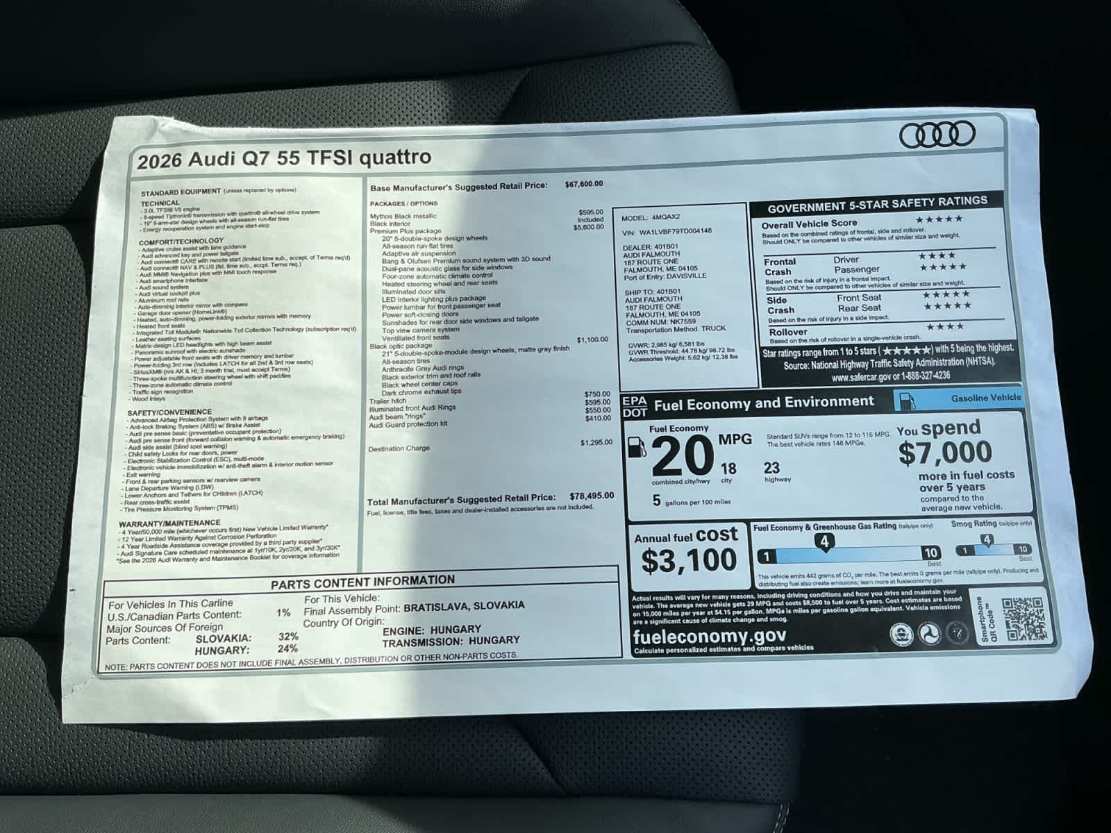 new 2026 Audi Q7 car, priced at $78,495